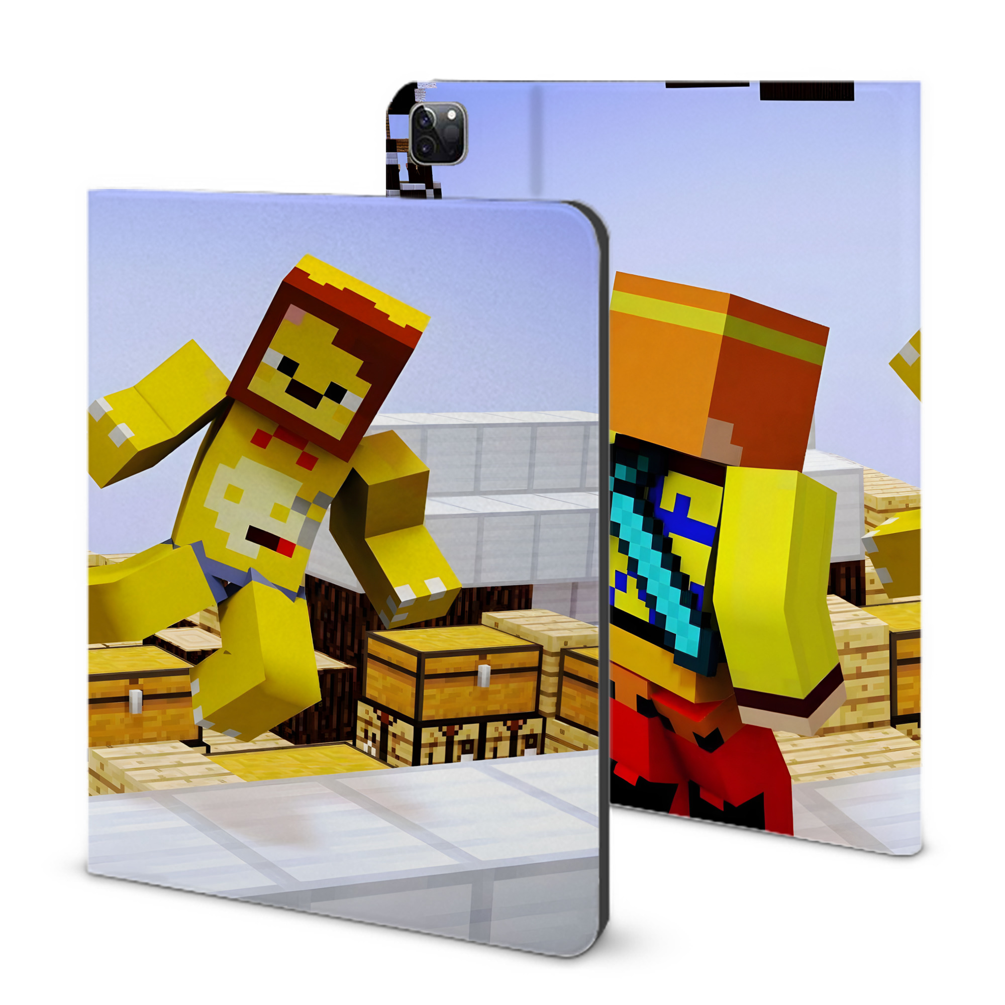 （画像用） マインクラフト ブロックの世界 Minecraft MC Block world IPad ケース ブック型 PUレザー TPU 耐衝撃 軽量 薄型 ペン収納なし 全面保護 IPad 各モデル対応